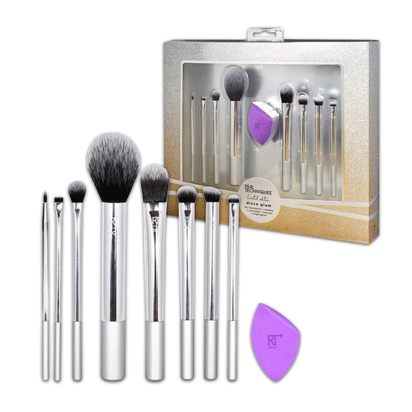 Real Techniques Disco Glam Limited Edition Silver Makeup Brush Set 9 PC