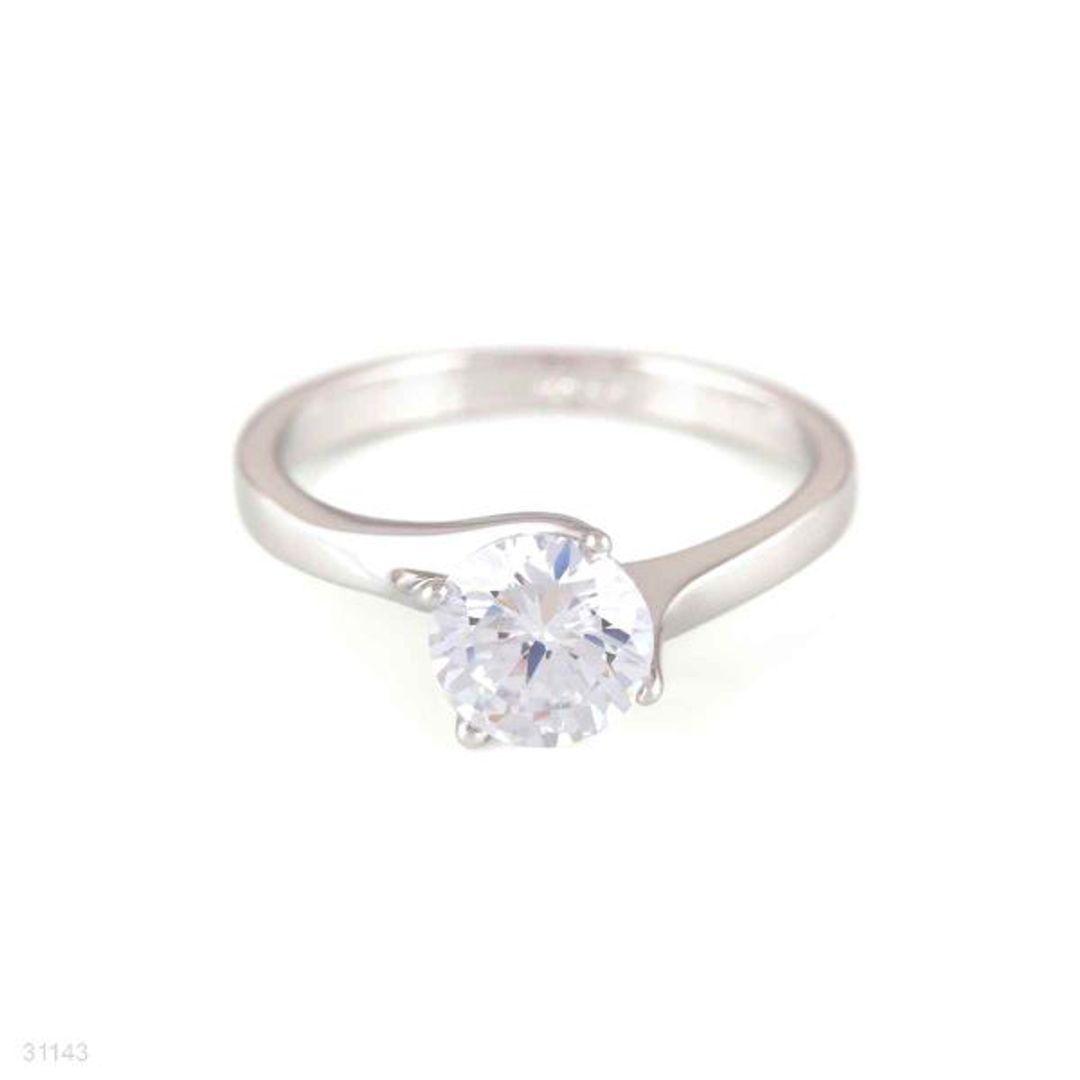 Elegant Feminine Solitaire Silver Ring