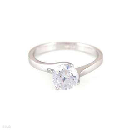 Elegant Feminine Solitaire Silver Ring